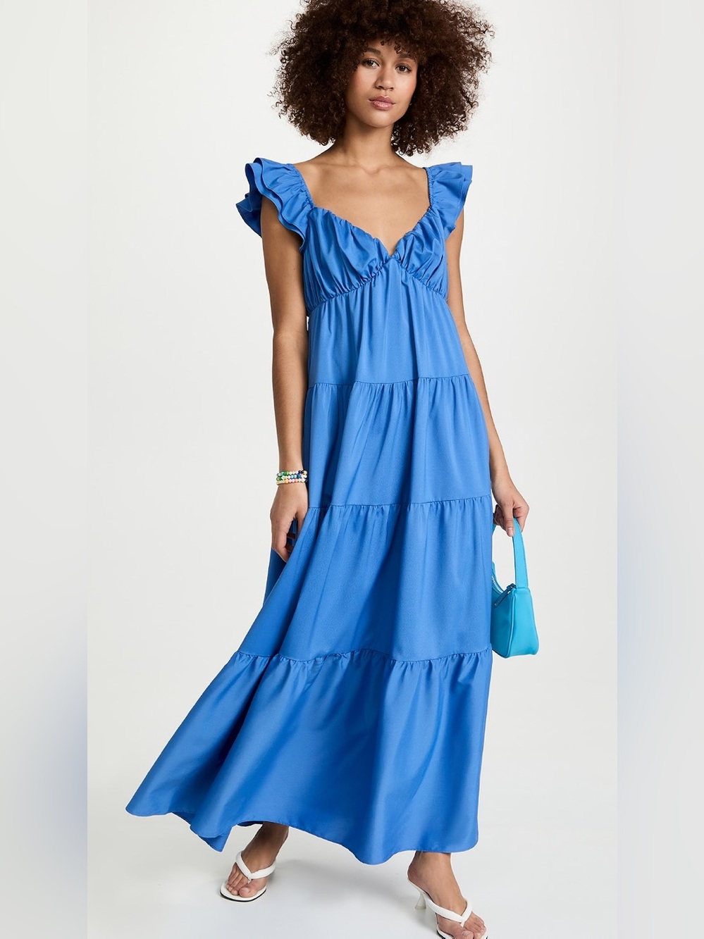 English Factory Blue Ruffle Sleeve Tiered Maxi Dress Size S